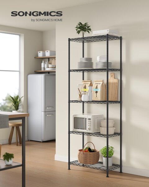 SONGMICS Kovový regál nastavitelné police 5 pater 60 x 161 x 30 cm černá
