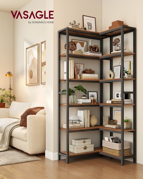 VASAGLE Knihovna variabilní 6 polic 107 cm x 172 x 24 cm moderní styl hnědá