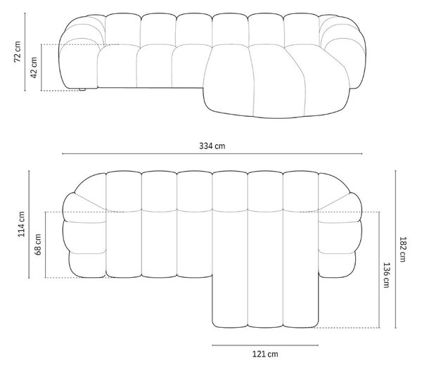 Micadoni Sametová rohová pohovka Diana 334 cm, pravá