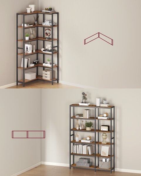 VASAGLE Knihovna variabilní 6 polic 107 cm x 172 x 24 cm moderní styl hnědá