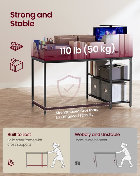 VASAGLE Rohový počítačový stůl s úložným prostorem 120x80cm černá