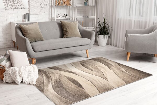 Makro Abra Kusový koberec FUSION 1617 Vlnky Moderní Abstraktní béžový krémový Rozměr: 80x150 cm