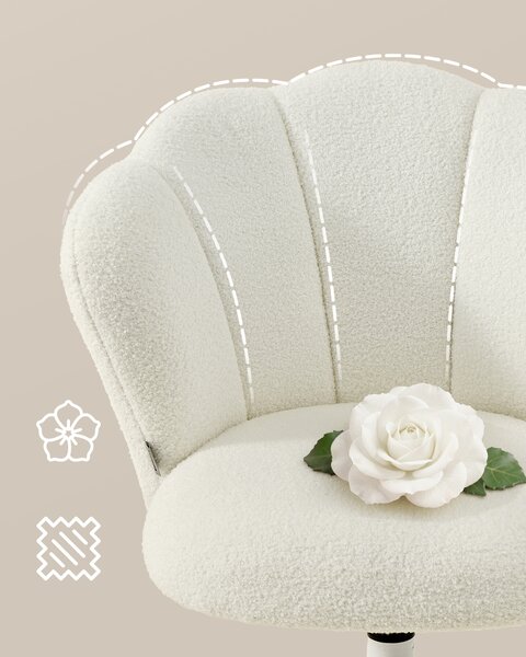 SONGMICS Otočná pojízdná židle FLOWER fleecová nastavitelná výška bílá