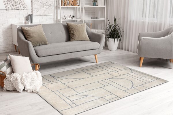 Makro Abra Kusový koberec FUSION 0806 Geometrický Moderní krémový světle šedý Rozměr: 80x150 cm