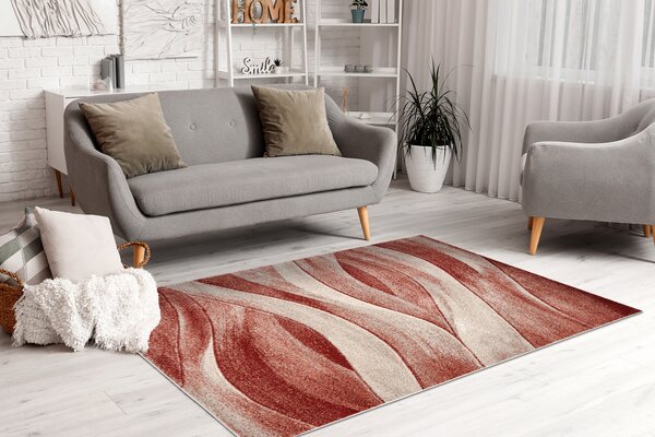 Makro Abra Kusový koberec FUSION 1617 Vlnky Moderní Abstraktní béžový terakota hnědý Rozměr: 80x150 cm