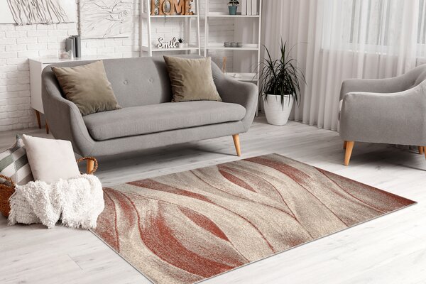 Makro Abra Kusový koberec FUSION 1617 Vlnky Moderní Abstraktní krémový terakota hnědý Rozměr: 80x150 cm
