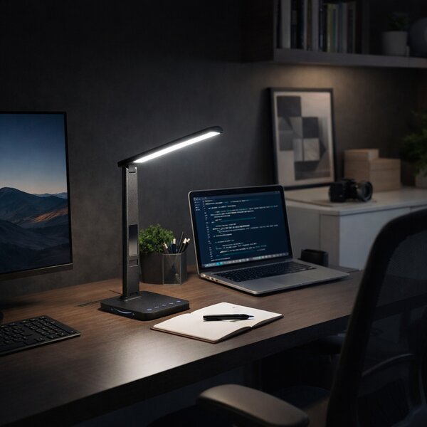 Ecolite LED stolní lampa 8W stmívatelná 5CCT 500lm USB 1A/5V černá LU19AC-CR