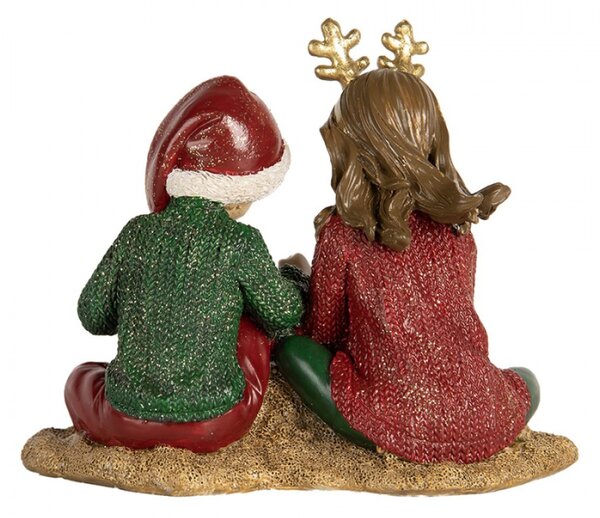 Vánoční dekorace figurka dětí rozbalujících vánoční dárečky – 14x9x11 cm