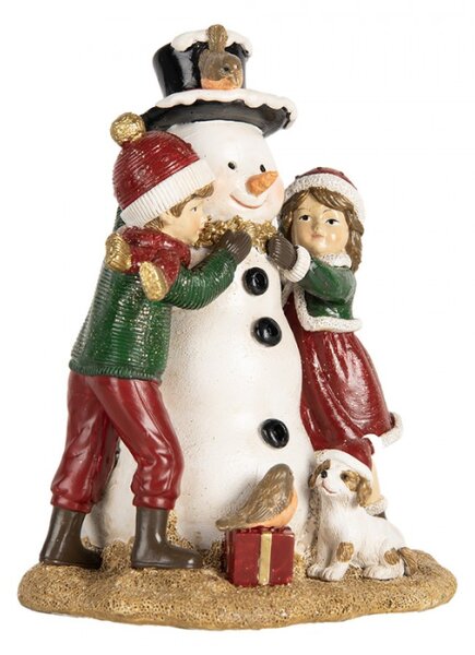 Vánoční dekorace figurka dětiček se sněhulákem a zvířátky – 13x10x16 cm