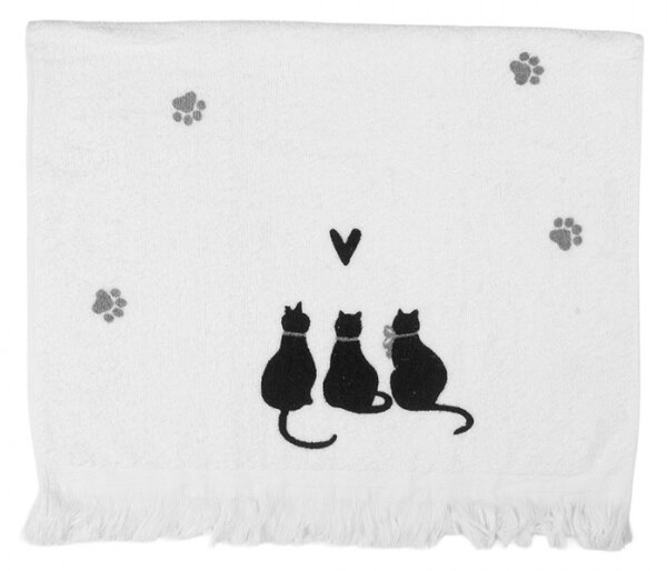 Kuchyňský froté ručník s kočičkami a srdíčkem Paws – 40x66 cm