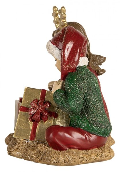 Vánoční dekorace figurka dětí rozbalujících vánoční dárečky – 14x9x11 cm