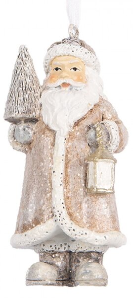 Závěsná vánoční ozdoba Santa Claus nese stromek a lucernu – 9 cm