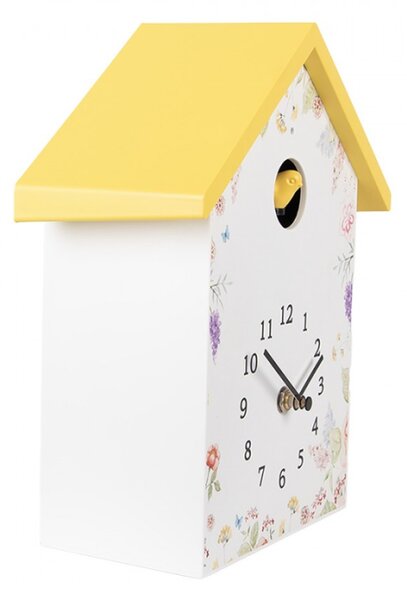 Bílo-žluté hodiny kukačky s květy Koekoeksklok – 20x10x26 cm