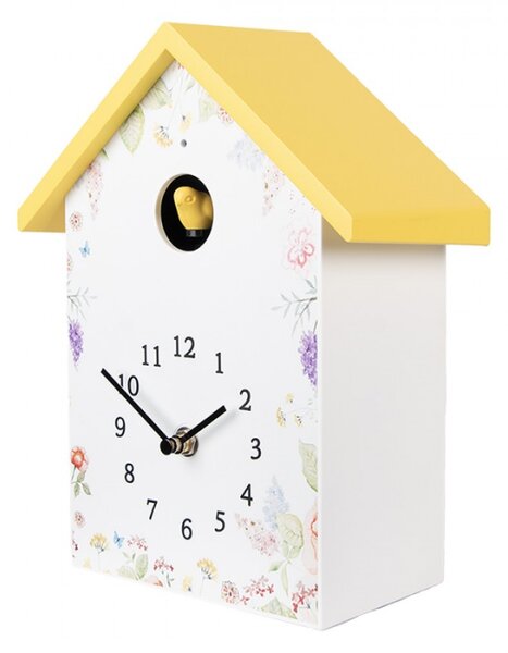 Bílo-žluté hodiny kukačky s květy Koekoeksklok – 20x10x26 cm