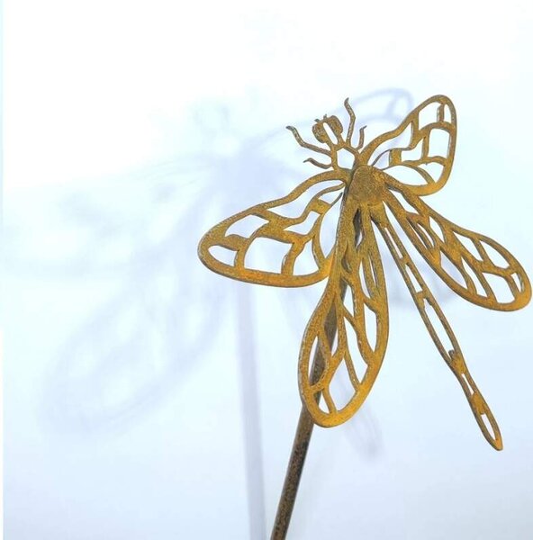 Kovový zahradní zápich corten 3D Vážka 50 cm