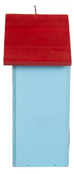Modro-červená dřevěná budka pro ptáčky s růžemi – 15x10x22 cm