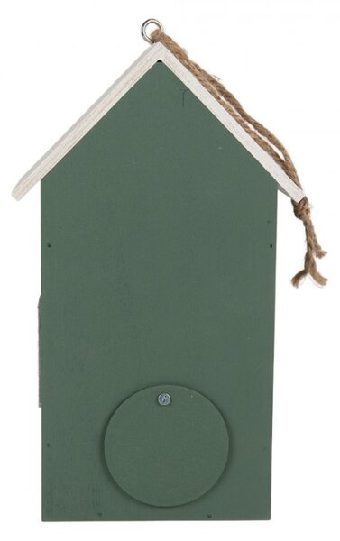 Zelená dřevěná budka pro ptáčky s listy a cedulí Welcome – 15x10x22 cm