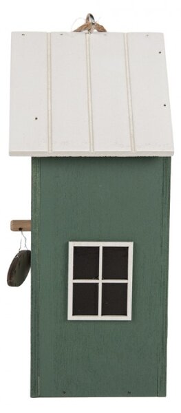 Zelená dřevěná budka pro ptáčky s listy a cedulí Welcome – 15x10x22 cm