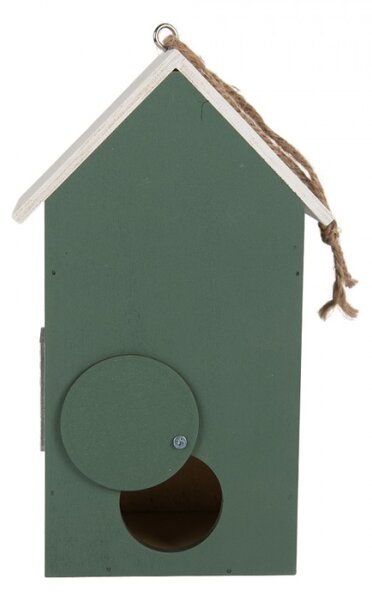 Zelená dřevěná budka pro ptáčky s listy a cedulí Welcome – 15x10x22 cm