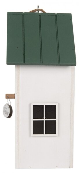 Bílá dřevěná budka pro ptáčky s listy a cedulí Welcome – 15x10x22 cm