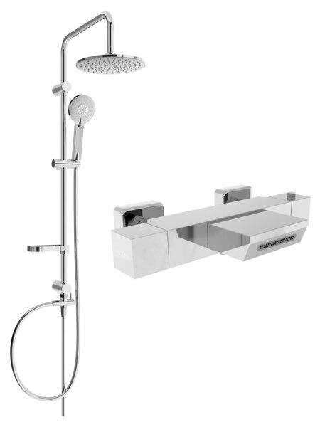 Mexen Carl vanovo-sprchový set s dešťovou sprchou a vanovou termostatickou baterií Cube, chromová, 77360240-00