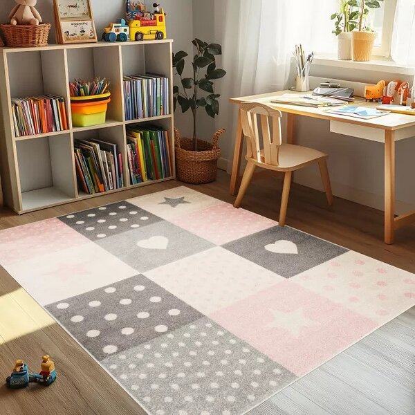 Makro Abra Kusový koberec LAZUR C573I hvězdy srdce bílý růžový Rozměr: 80x150 cm