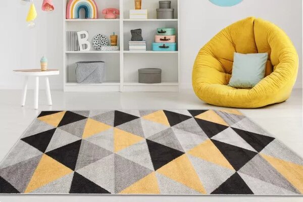 Makro Abra Kusový koberec LAZUR C945C Geometrický šedý žlutý Rozměr: 80x150 cm