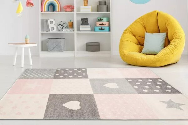 Makro Abra Kusový koberec LAZUR C573I hvězdy srdce bílý růžový Rozměr: 80x150 cm