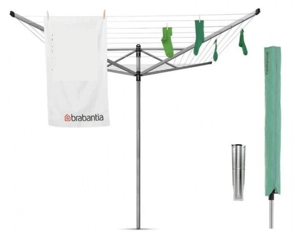 Brabantia Zahradní sušák LIFT-O-MATIC Advance 50m šedý (potah, kovový stojan do země, vak na kolíčky)