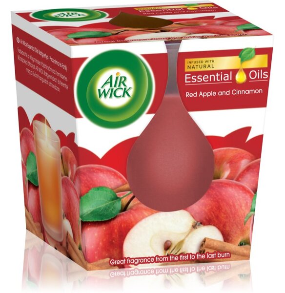 Air Wick Essential Oil Red Apple & Cinnamon vonná svíčka 105 g