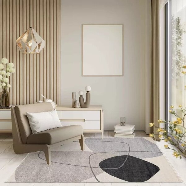 Makro Abra Moderní kusový koberec LUCY NP26A krémový šedý černý Rozměr: 80x150 cm