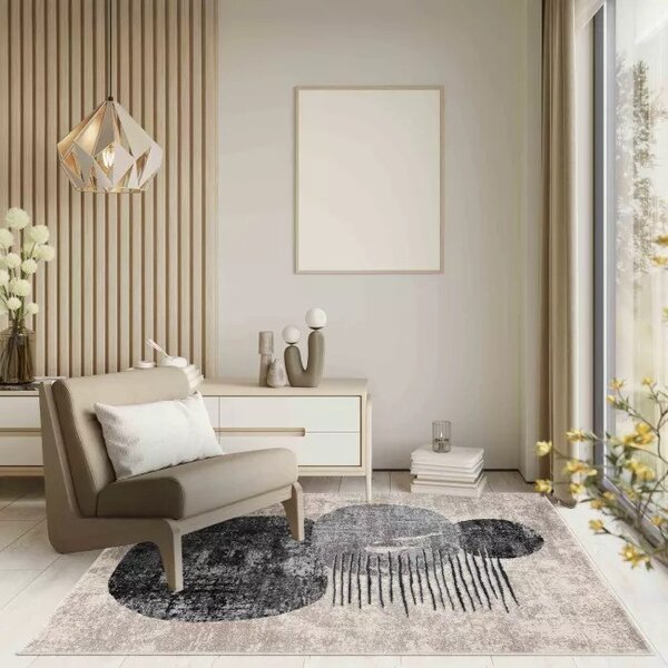 Makro Abra Moderní kusový koberec LUCY NP23D krémový šedý Rozměr: 80x150 cm