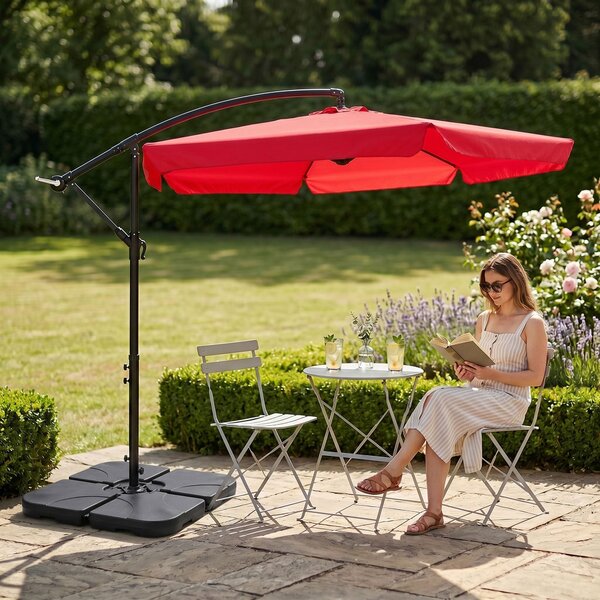 Ak furniture Zahradní slunečník CYNIA s boční nohou 300 cm červený