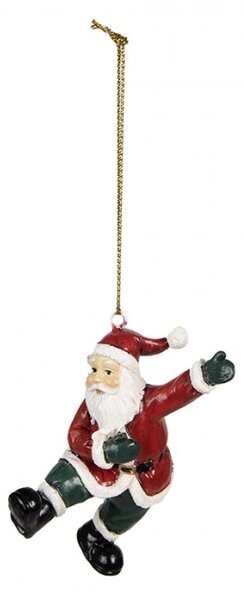 Červená vánoční ozdoba tancující Santa Claus se zelenými rukavicemi – 8 cm