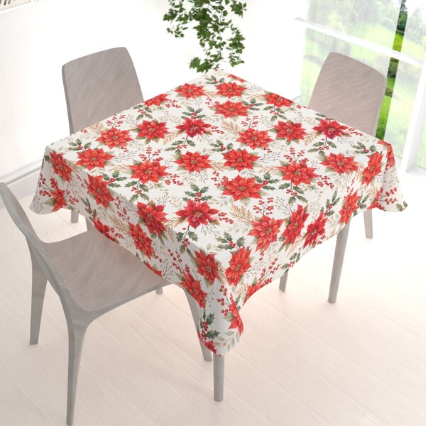 Biante Dekorační čtvercový ubrus Leona LN-180 Vánoční růže a cesmíny na bílém 40x40 cm