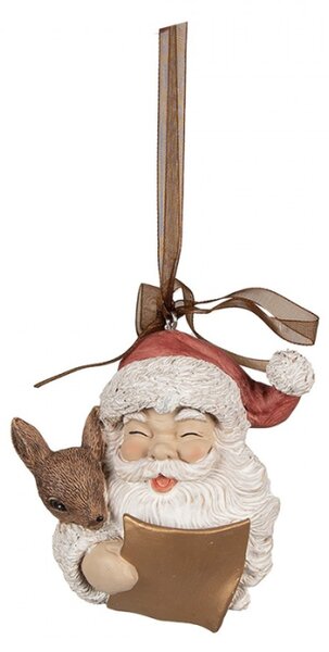 Bílá vánoční ozdoba Santa Claus čtoucí s veverkou dětská přání – 9 cm