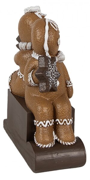 Hnědá vánoční dekorace Perníček sedící na kalendáři se stromečkem a hvězdou – 11x4x13 cm