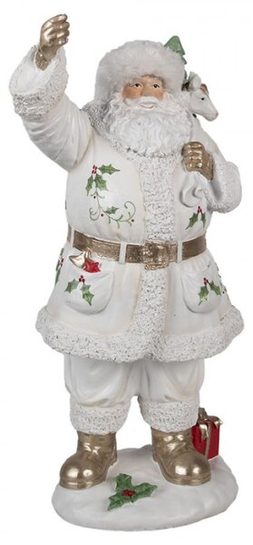 Bílá vánoční dekorace Santa Claus na sněhu s plným pytlem dárků na zádech L – 43 cm