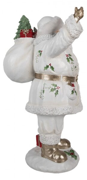 Bílá vánoční dekorace Santa Claus na sněhu s plným pytlem dárků na zádech L – 43 cm