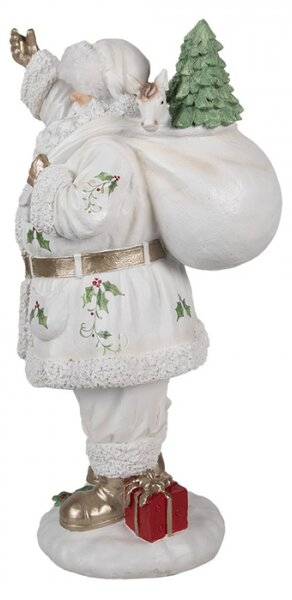 Bílá vánoční dekorace Santa Claus na sněhu s plným pytlem dárků na zádech L – 43 cm