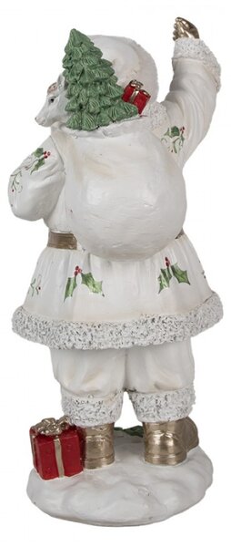 Bílá vánoční dekorace Santa Claus na sněhu s plným pytlem dárků na zádech M – 31 cm