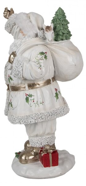 Bílá vánoční dekorace Santa Claus na sněhu s plným pytlem dárků na zádech M – 31 cm