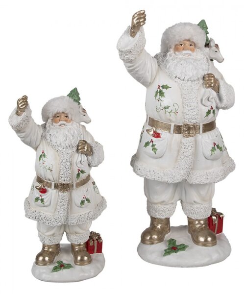 Bílá vánoční dekorace Santa Claus na sněhu s plným pytlem dárků na zádech L – 43 cm