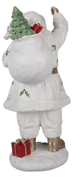 Bílá vánoční dekorace Santa Claus na sněhu s plným pytlem dárků na zádech L – 43 cm