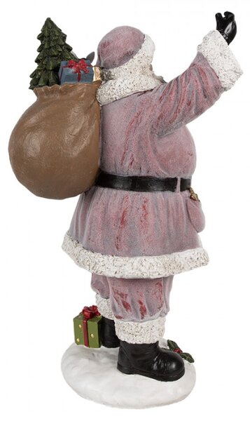 Růžová vánoční dekorace Santa Claus na sněhu s plným pytlem dárků na zádech – 43 cm