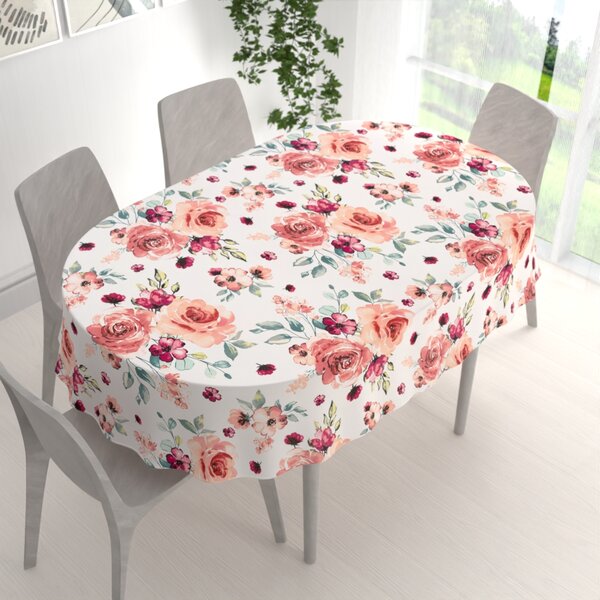 Biante Bavlněný oválný ubrus Sandra SA-669 Červeno-růžové akvarelové květy 50x100 cm