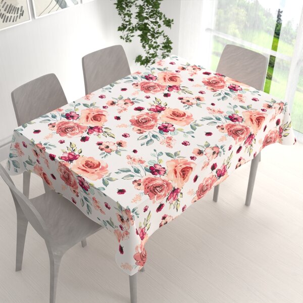 Biante Bavlněný obdélníkový ubrus Sandra SA-669 Červeno-růžové akvarelové květy 50x100 cm