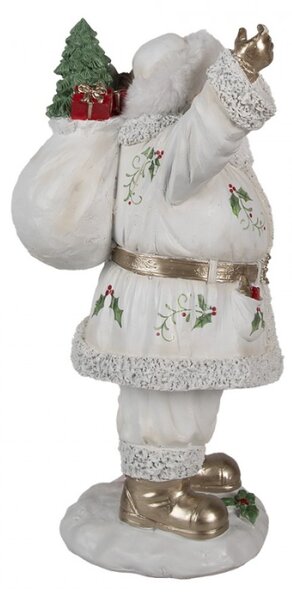 Bílá vánoční dekorace Santa Claus na sněhu s plným pytlem dárků na zádech M – 31 cm