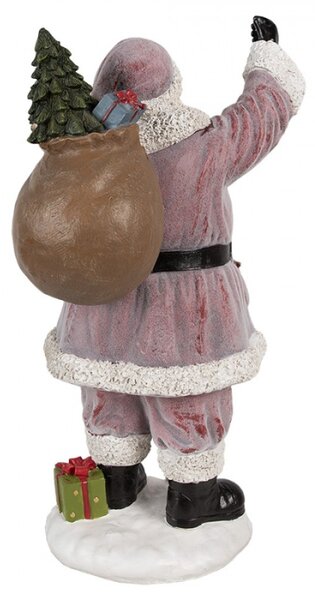 Růžová vánoční dekorace Santa Claus na sněhu s plným pytlem dárků na zádech – 43 cm