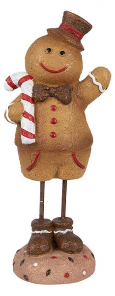 Hnědá vánoční dekorace Perníček na dlouhých nožičkách s hnědým kloboučkem a lízátkem Candy Cane – 10x8x23 cm